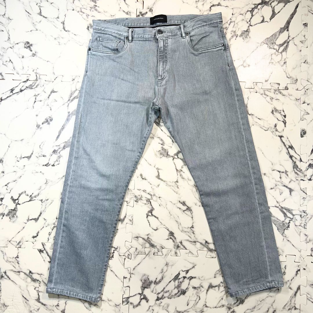 極美品/近年モデル 38(2XL位)●エルメネジルド ゼニア デニム ジーンズ パンツ Ermenegildo Zegna ダークグレー レザー ロゴパッチ 本革