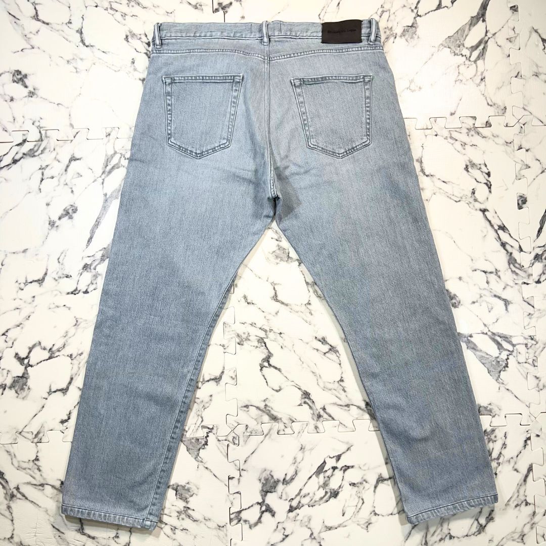 極美品/近年モデル 38(2XL位)●エルメネジルド ゼニア デニム ジーンズ パンツ Ermenegildo Zegna ダークグレー レザー ロゴパッチ 本革