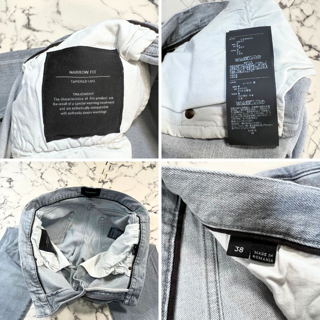 極美品/近年モデル 38(2XL位)●エルメネジルド ゼニア デニム ジーンズ パンツ Ermenegildo Zegna ダークグレー レザー ロゴパッチ 本革