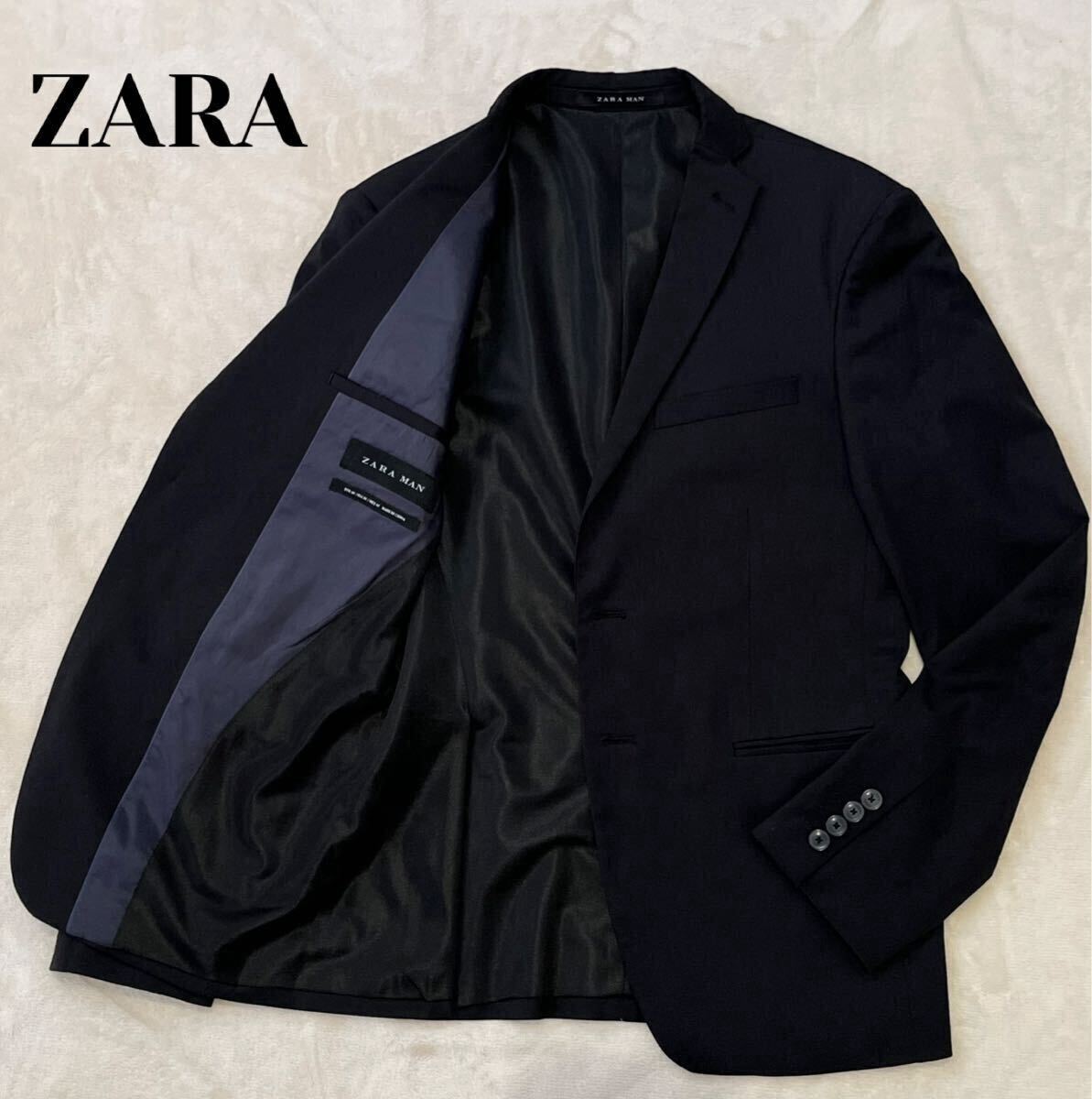 希少！ Mサイズ相當(dāng) ZARA ザラ テーラード ジャケット ブラック 46 サイドベンツ 2B メンズ 春夏 軽やかな著心地 里地
