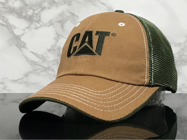 【未使用品】79DE 訳あり★Caterpillar キャタピラー CAT キャップ CAP ブラウンのキャンバスコットン素材にカーキメッシュ《FREEサイズ》