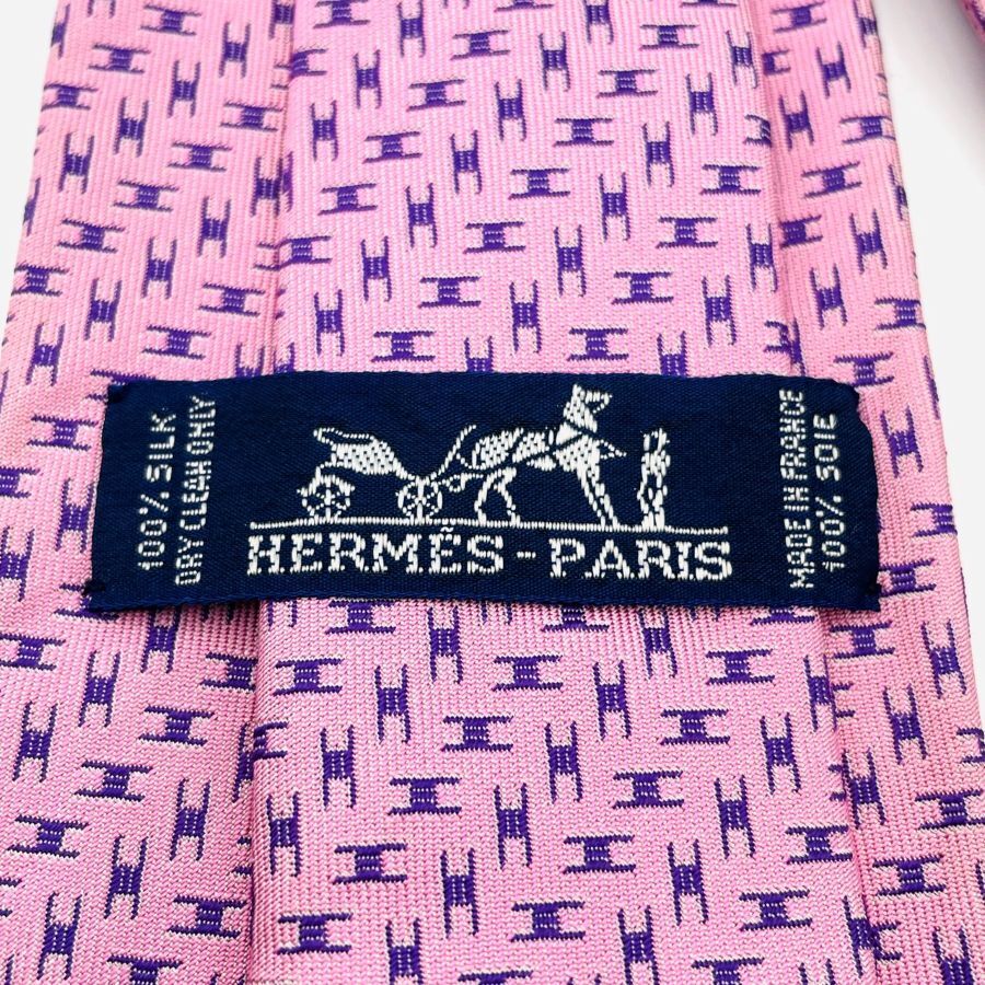  Hermes HERMES галстук розовый шелк 100% H Logo мужской Thai 7-4-284-3