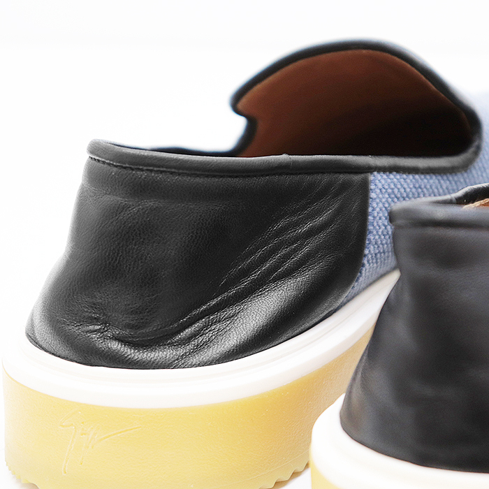 [ как новый ]GIUSEPPE ZANOTTI Giuseppe Zanotti туфли без застежки хлопок парусина × кожа молния детали обувь мужской размер 43 синий серия чёрный 