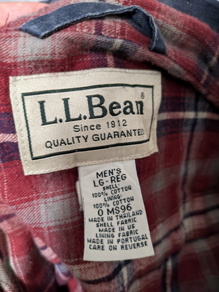 L.L.bean エルエルビーン ワークシャツ 裏地ネル チェック柄 L 無地シャツ 古着 ネイビー フェード OSAGARI_画像5