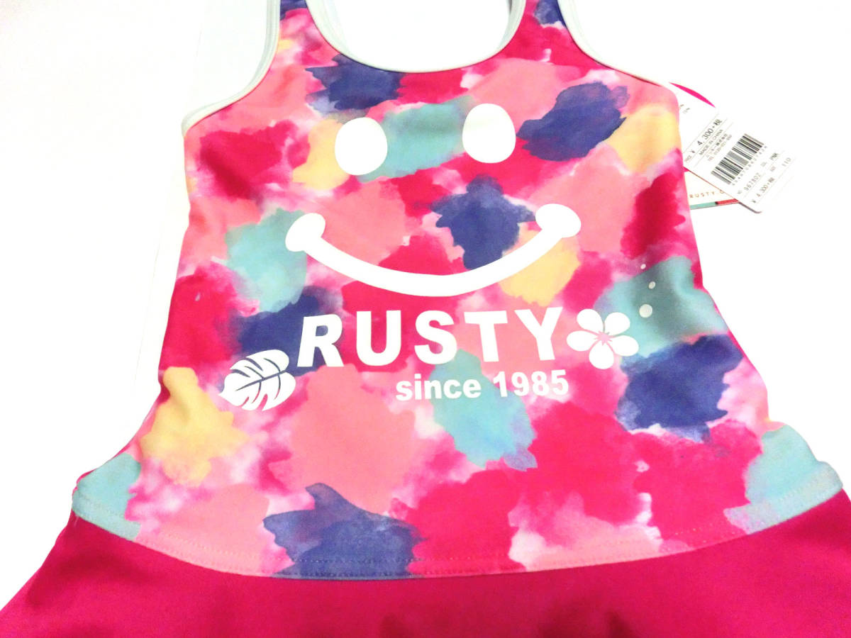 ① 新品 100010 RUSTY ラスティ ワンピース 水着 ピンク 110cm 967802 女児 スイムウエア UVカット プール_画像2