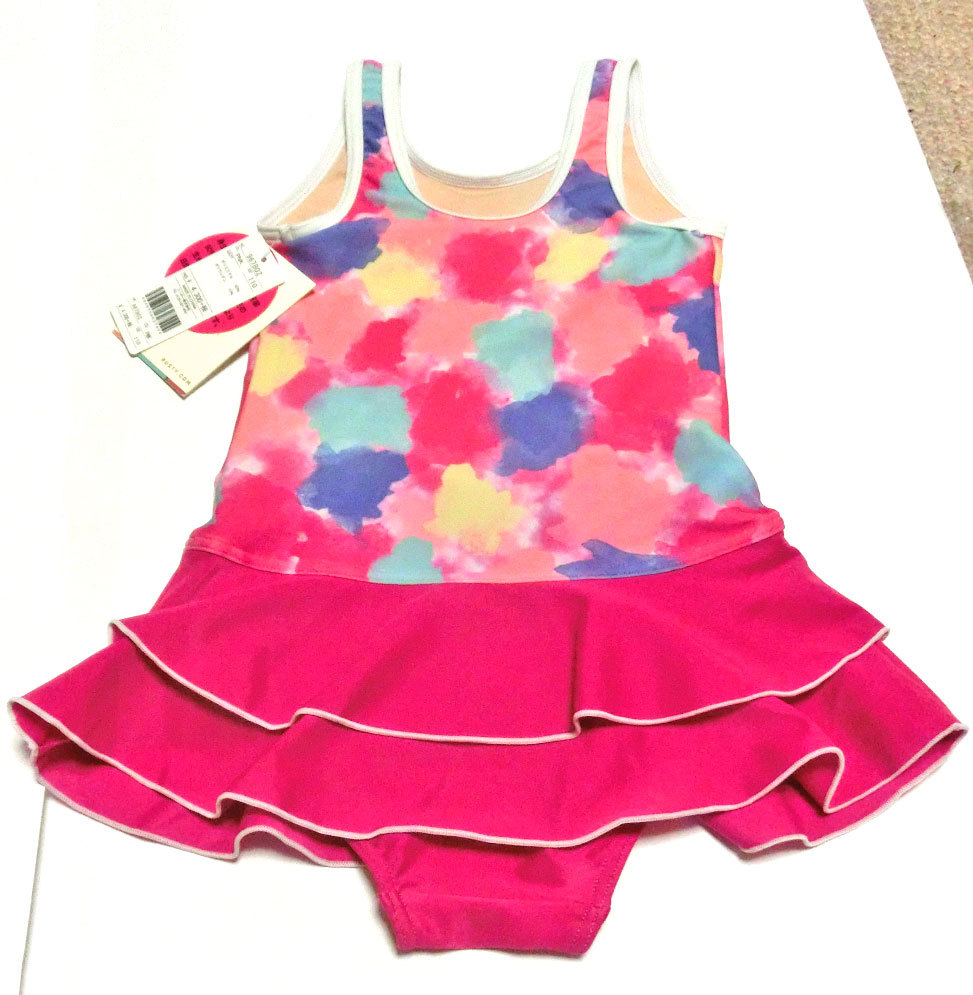 ① 新品 100010 RUSTY ラスティ ワンピース 水着 ピンク 110cm 967802 女児 スイムウエア UVカット プール_画像3
