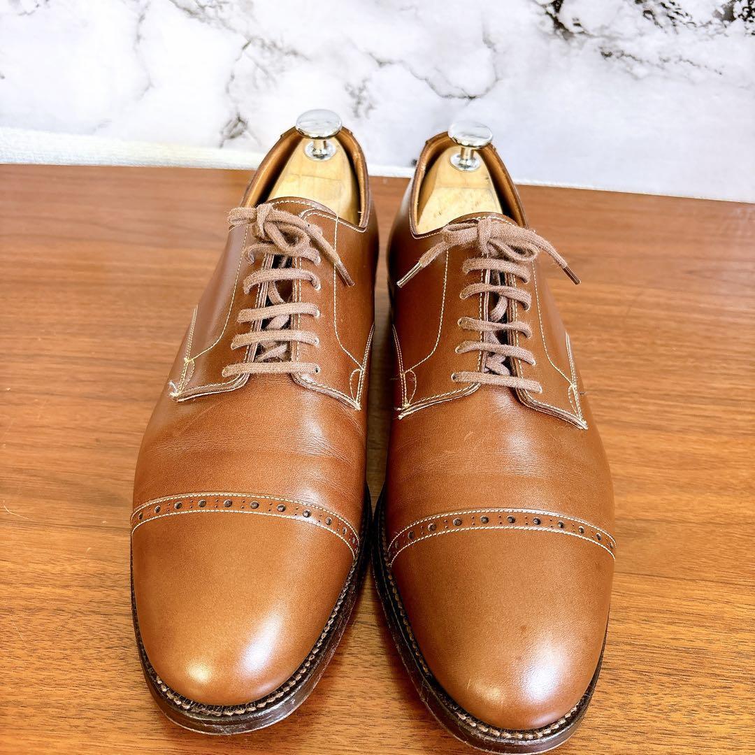 美品 Crockett & Jones クロケット&ジョーンズ パンチドキャップトゥ ビジネスシューズ ブラウン 8E 26.5cm相當(dāng) トゥスチール付き 外羽根 