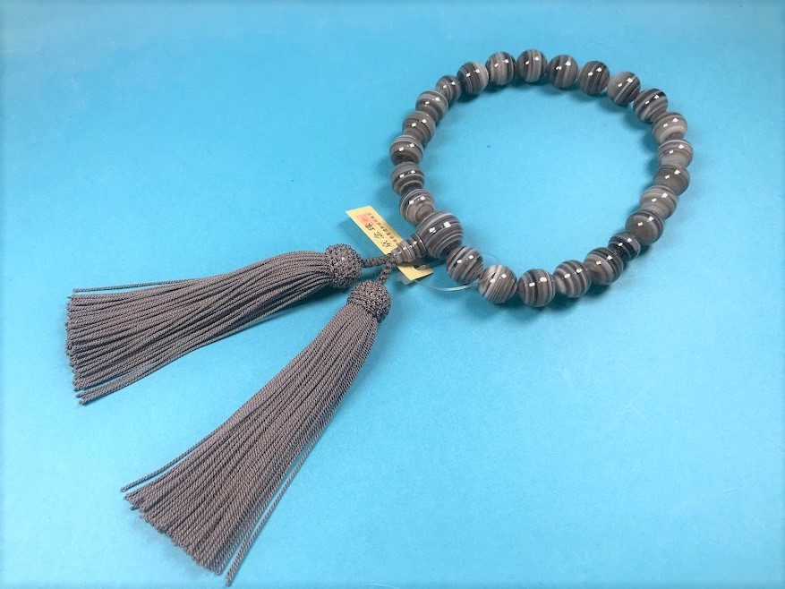 念珠 数珠 黒縞瑪瑙22珠 共仕立 共仕立て 正絹房　京都製造卸組合 黒縞瑪瑙 念珠 数珠 黒縞瑪瑙22珠 共仕立 共仕立て 正絹房 京都製造卸