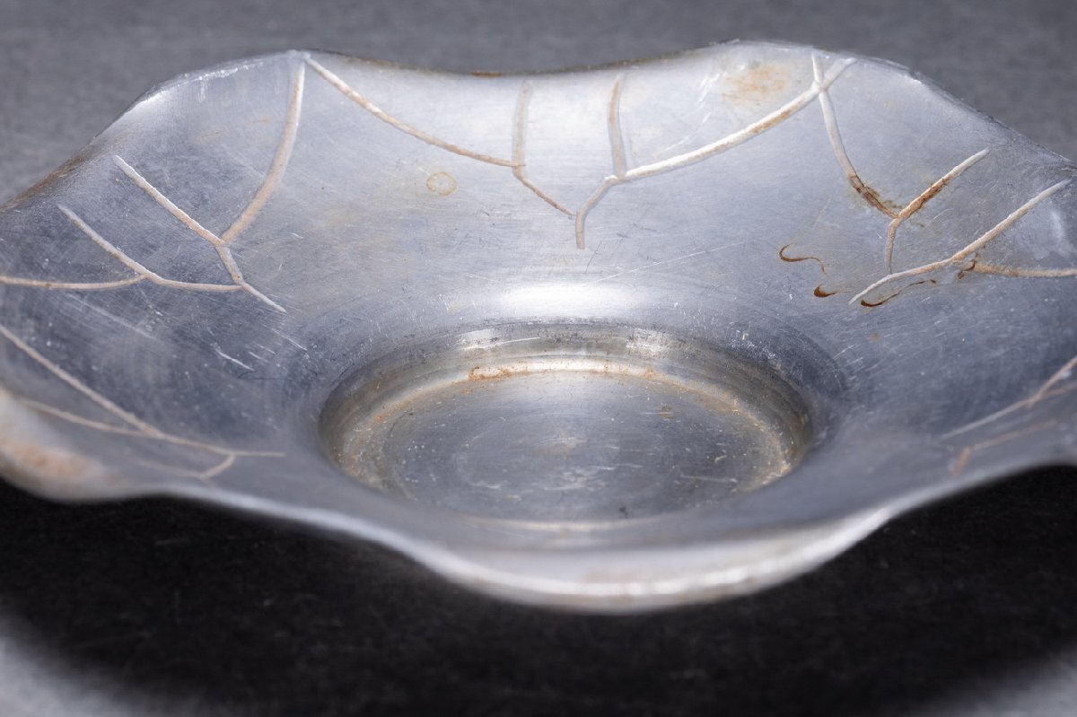善古堂】時代物 本錫 蓮葉形茶托 五客 共箱 茶煎道具 茶器74S-80
