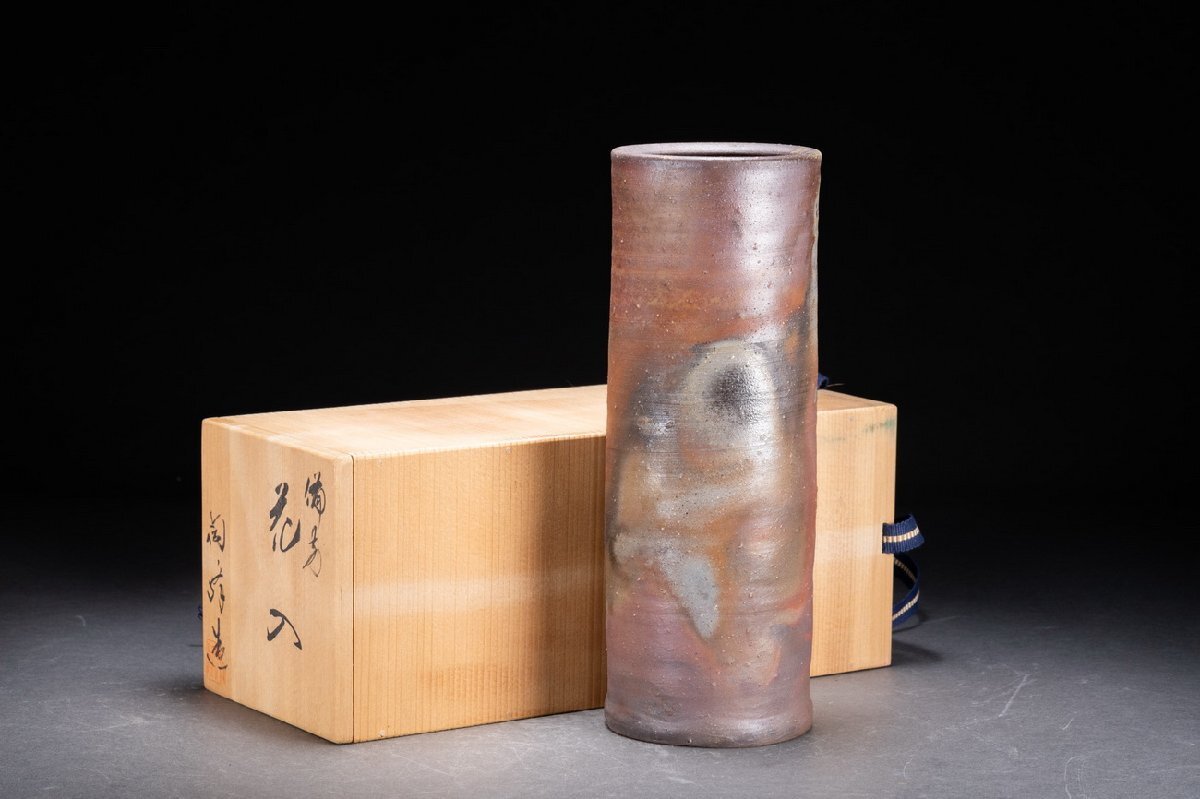 木村陶峰 備前焼壺 共箱 古陶磁 花器 在印有り 古美術品 item