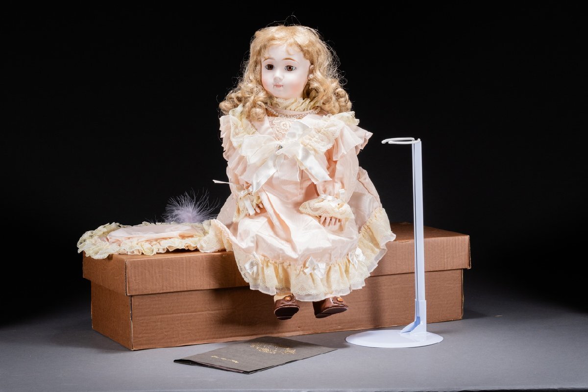 【善古堂】某有名オークション買入1880年代 ジュモー作 ロングフェイスジュモー 通し番號010體長58㎝ 鑑定書付き 共箱 本物保証 0125-71S12