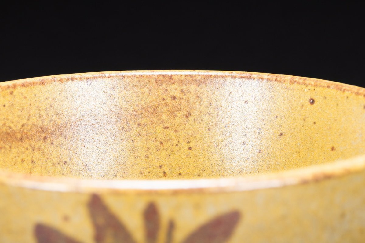 善古堂】美濃・志野焼 秀泉作 花卉図茶碗 茶煎道具 真作保証