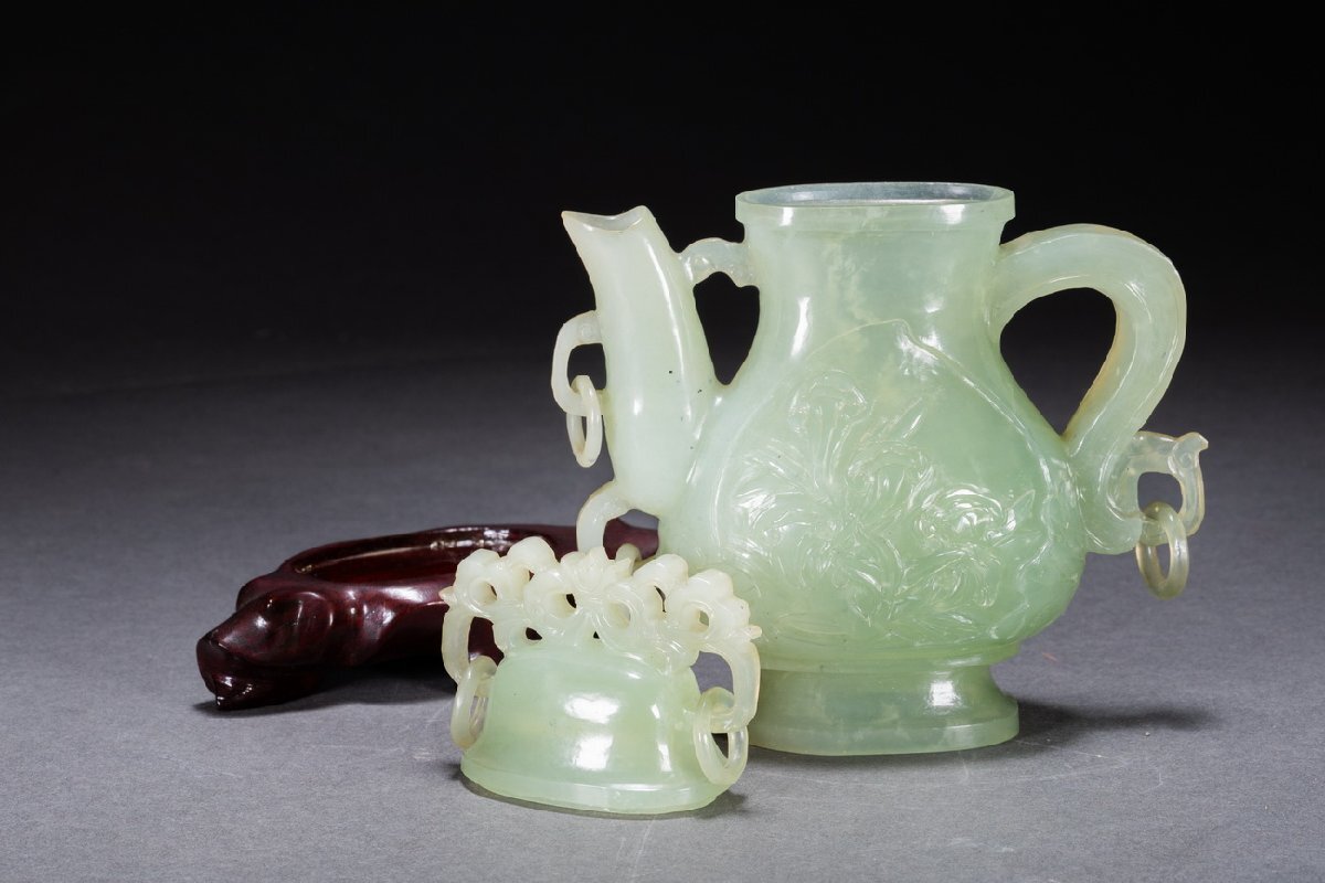コレクター買取品 中国美術 黄釉牡丹文瓶 乾瓦窯 鶴首花瓶 花器