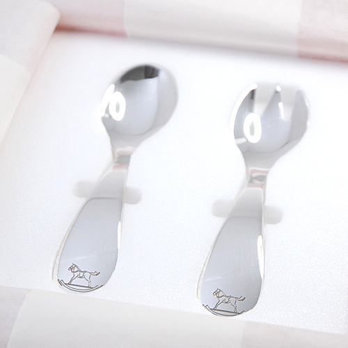 1円～売り切り/エルメス ダダ ベビー スプーン フォーク セット 925 スターリングシルバー ノンポリッシュ品【中古】(9547)