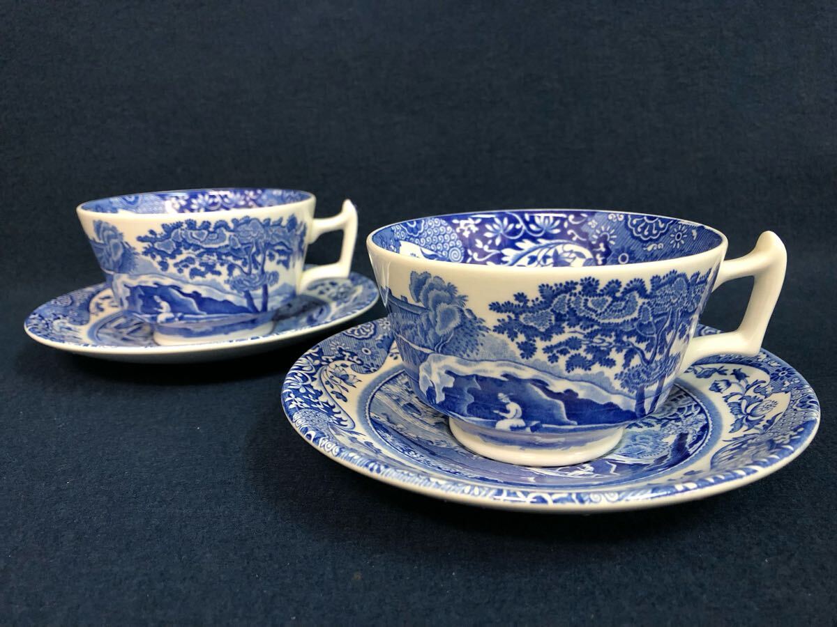 スポード Spode ブルーイタリアン ペア 2客 ティーカップ＆ソーサー 中古 保管品 現(xiàn)狀品