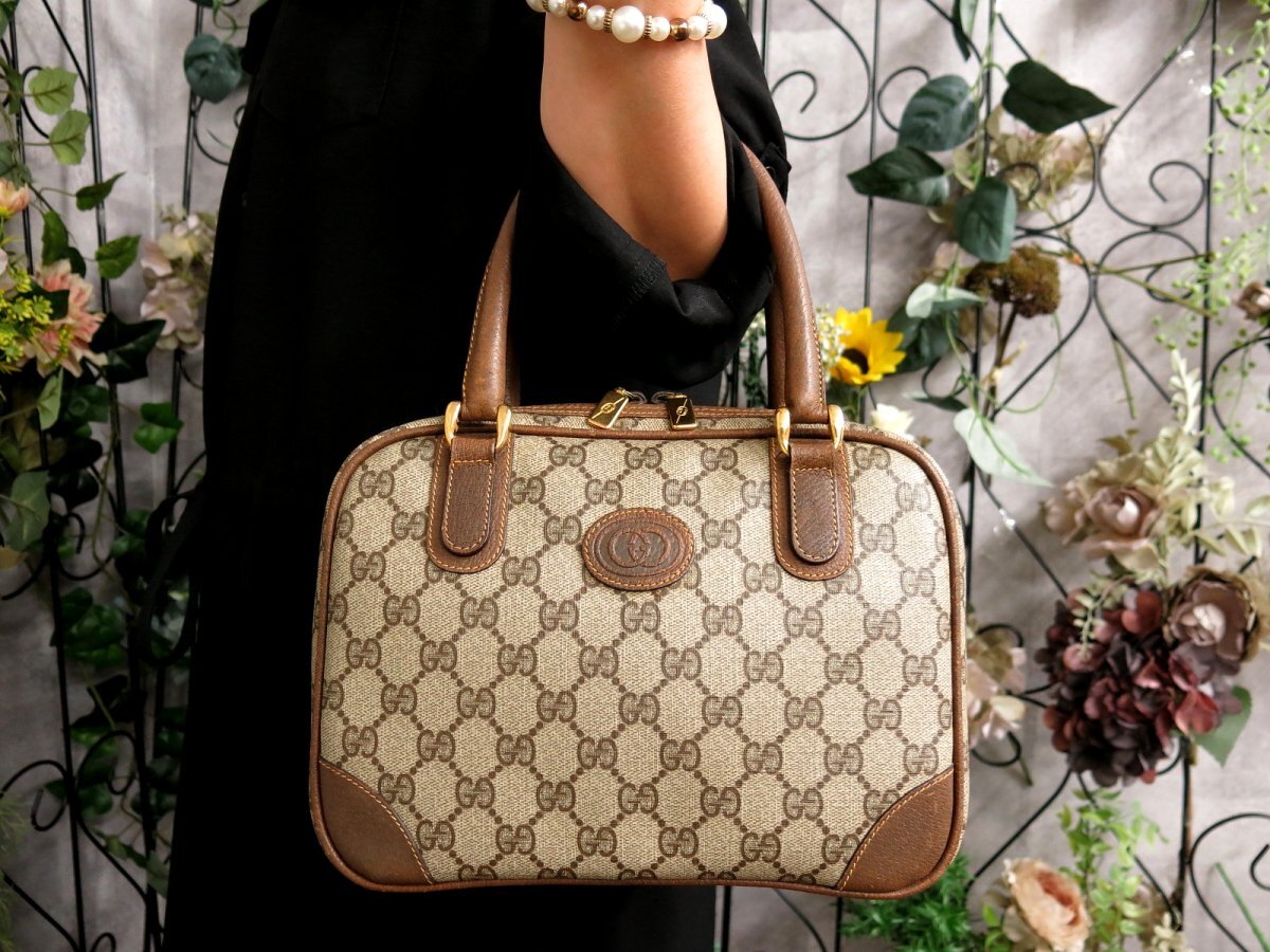 ✨美品✨GUCCI GG ハンドバッグ レザー ブラウン ベージュ ロゴ 金 超美品○GUCCI オールド グッチ○GGスプリーム○PVC カーフ