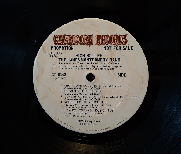 JAMES MONTGOMERY BAND-High Roller/試聴/'74 米Capricorn プロモ盤　盤洗浄済_画像2