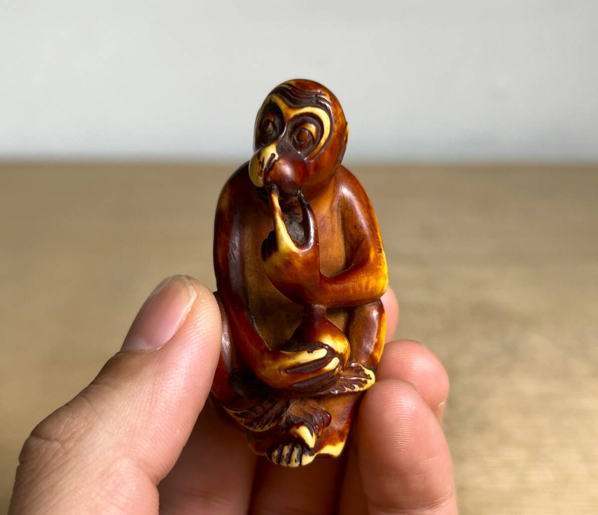 京都⑥￥ 時(shí)代物 提げ物 根付 印材 4點(diǎn) 　検）骨彫 鯨 鹿 マンモス 江戸 明治