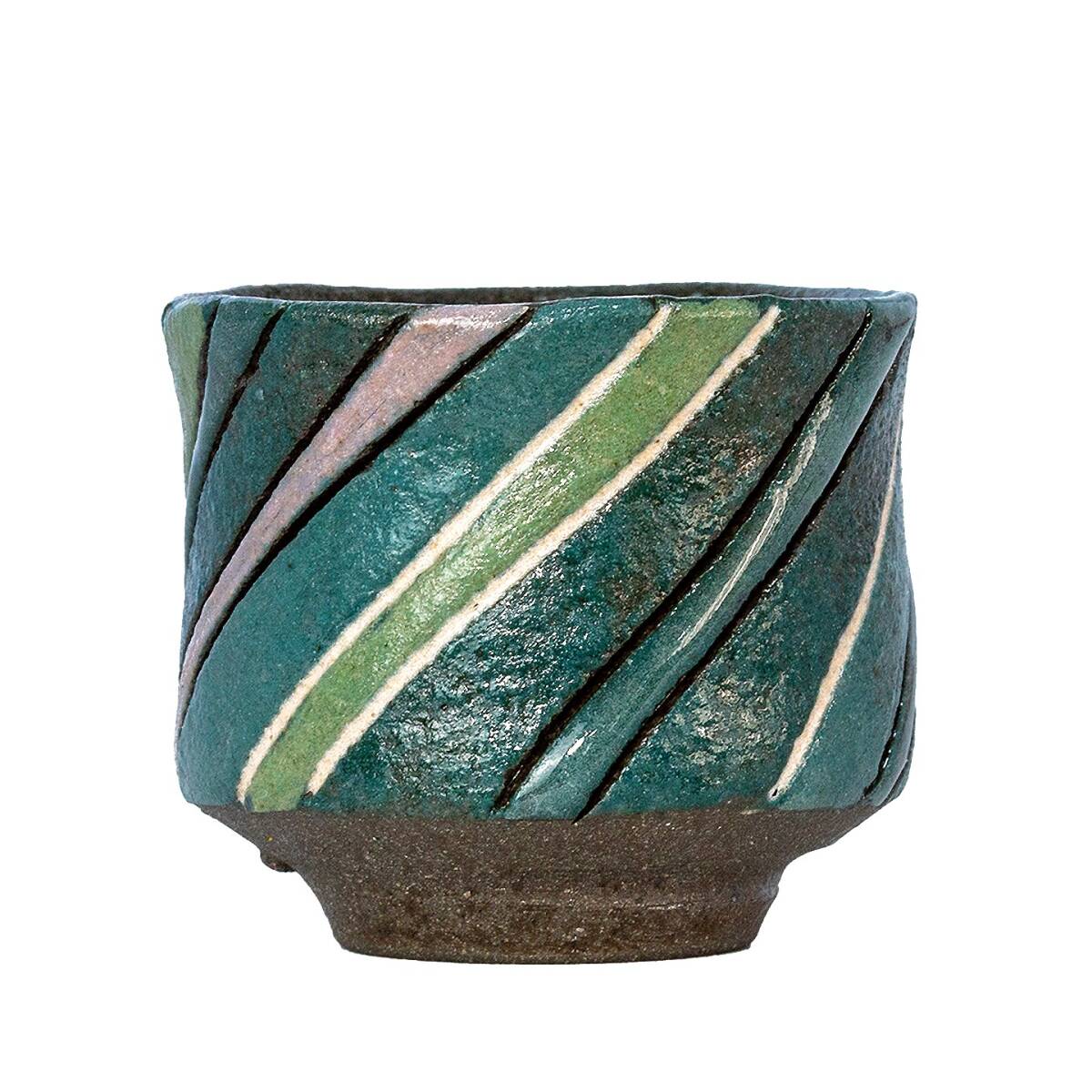 京都⑥◆ 西田真也 造 象嵌泥彩緑 ぐい呑 共箱/共布 酒器 酒杯 盃