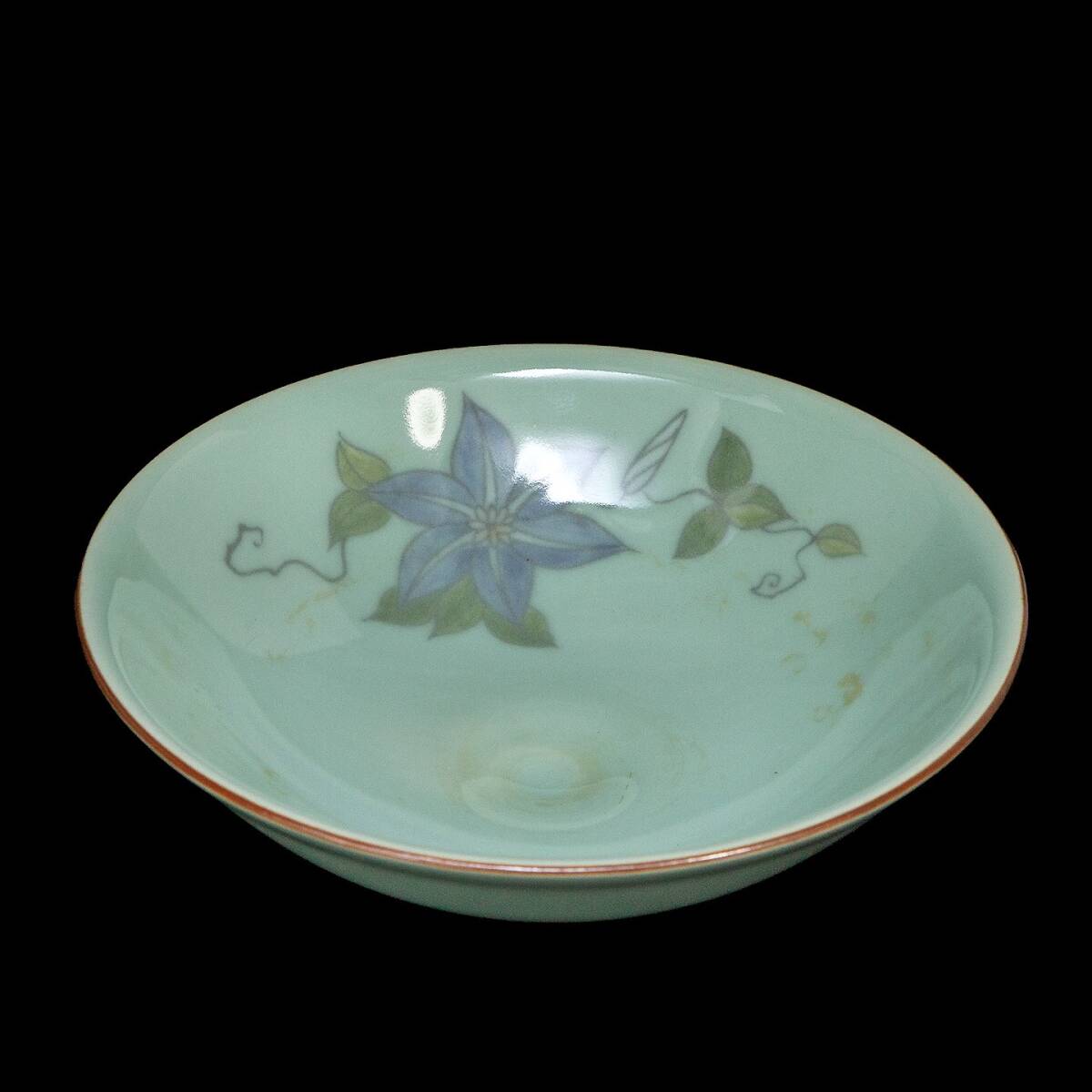 京都⑥◆ 二代 手冢玉堂 青磁鉄線(xiàn)文 茶碗 共箱/共布 茶道具