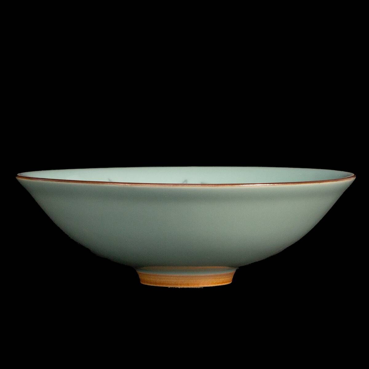 京都⑥◆ 二代 手冢玉堂 青磁鉄線(xiàn)文 茶碗 共箱/共布 茶道具