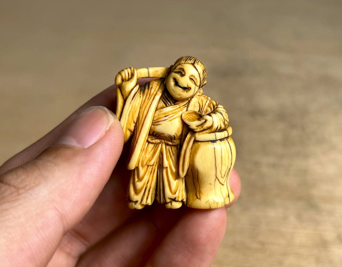 京都⑥￥ 時(shí)代物 提げ物 根付 印材 4點(diǎn) 　検）骨彫 鯨 鹿 マンモス 江戸 明治