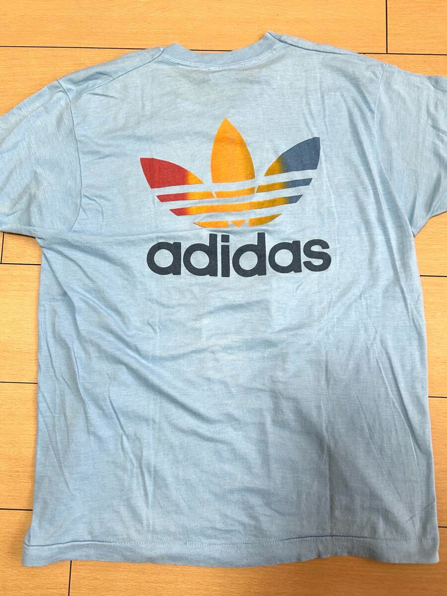 80s USA制 アディダス BIGトレフォイル レインボーTシャツ 表記XL レア アメカジ オアシス ブラー モッズ ブリットポップ ポールウェラー