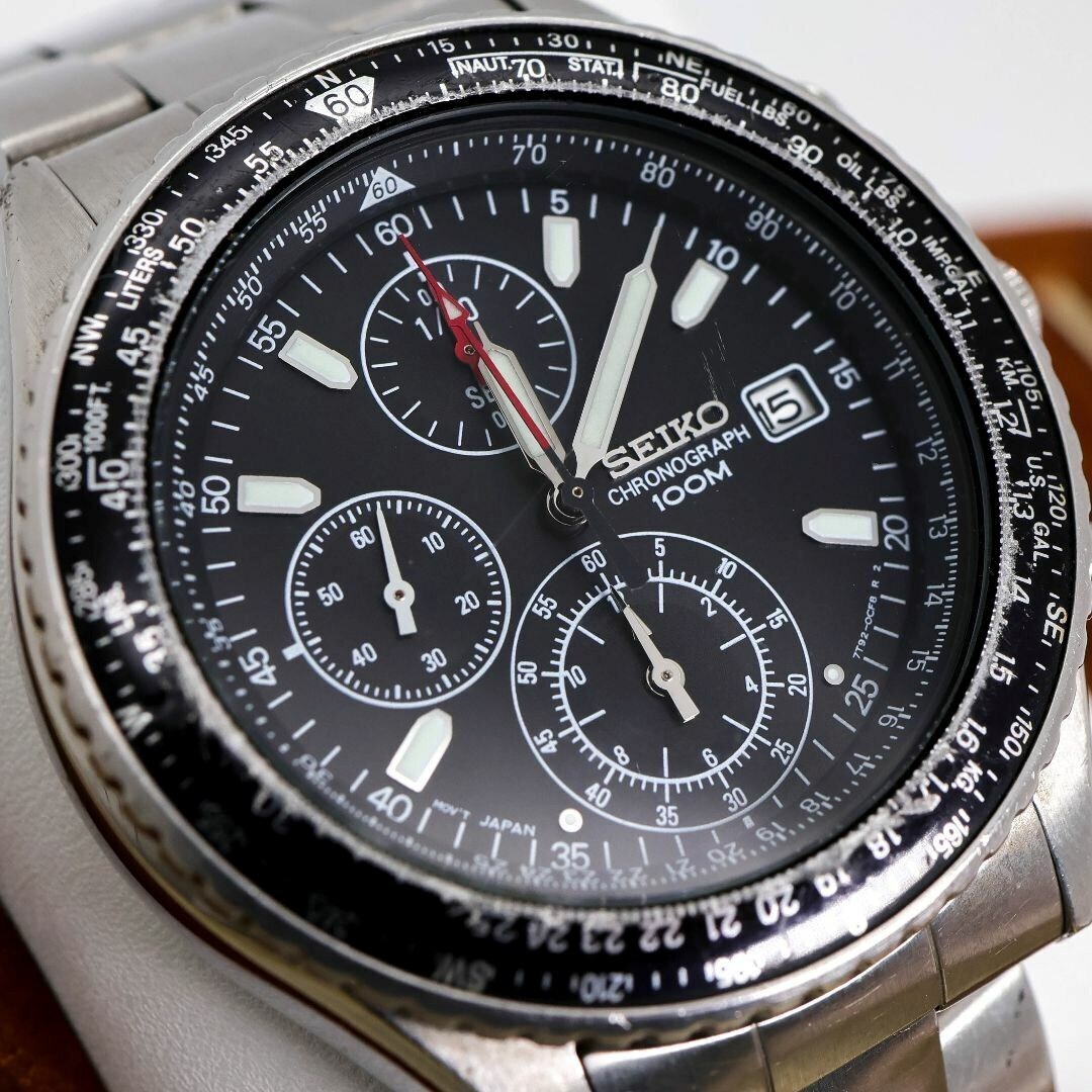 稼働 SEIKO 腕時計 パイロットクロノグラフ スモセコ 回転ベゼル 806 稼働 SEIKO 腕時計 パイロットクロノグラフ スモセコ 回転ベゼル
