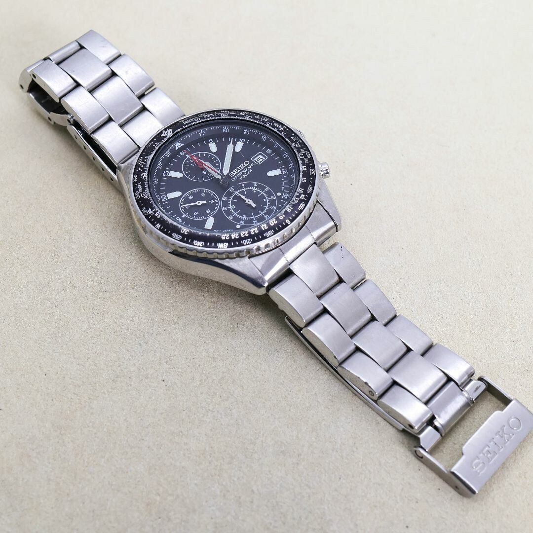 稼働 SEIKO 腕時計 パイロットクロノグラフ スモセコ 回転ベゼル 806 稼働 SEIKO 腕時計 パイロットクロノグラフ スモセコ 回転ベゼル