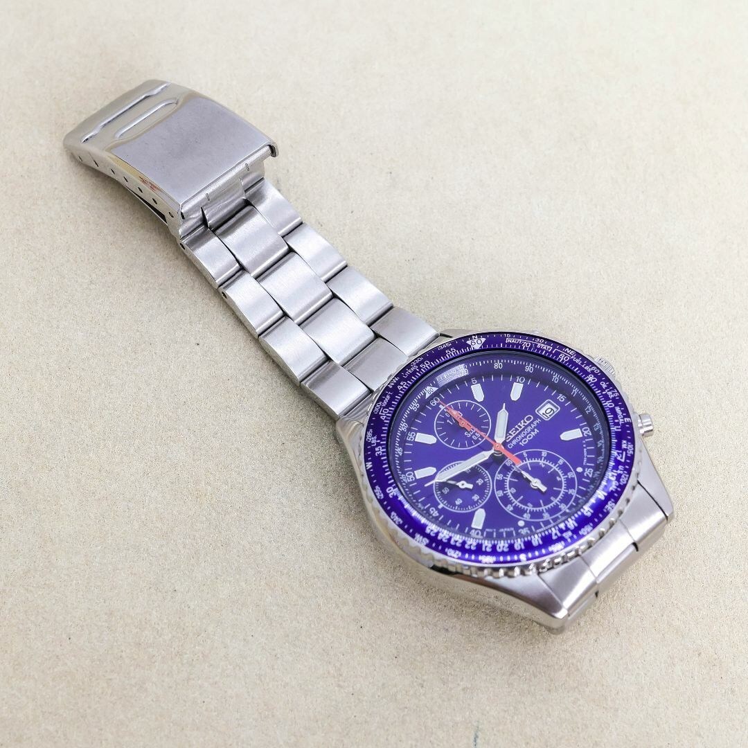 稼働 SEIKO 腕時計 パイロット クロノグラフ ブルー デイト 1762 稼働 SEIKO 腕時計 パイロット クロノグラフ ブルー デイト 1762