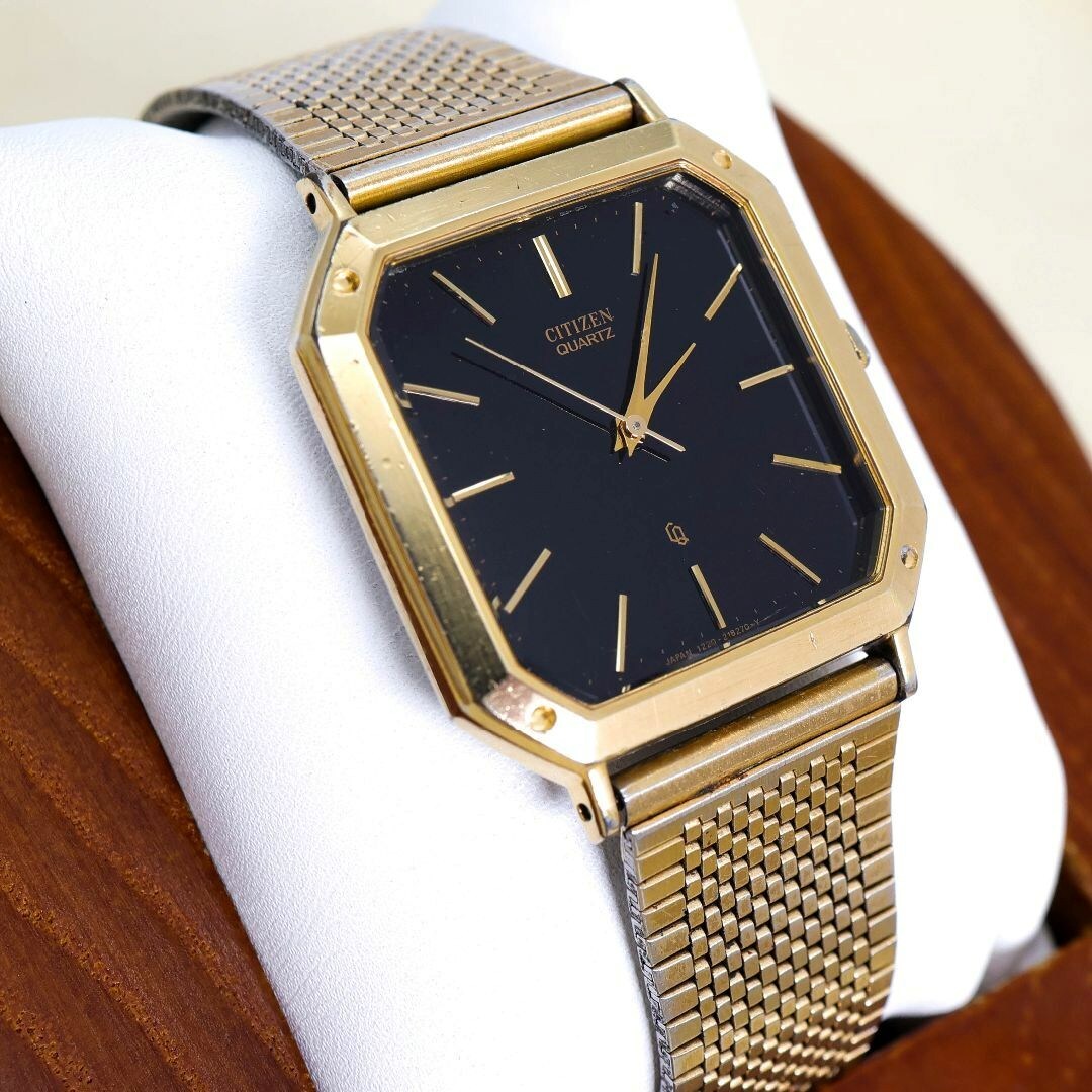 稼働 CITIZEN CQ 腕時計 ブラック フリーアジャスト 新品電池1797_画像1