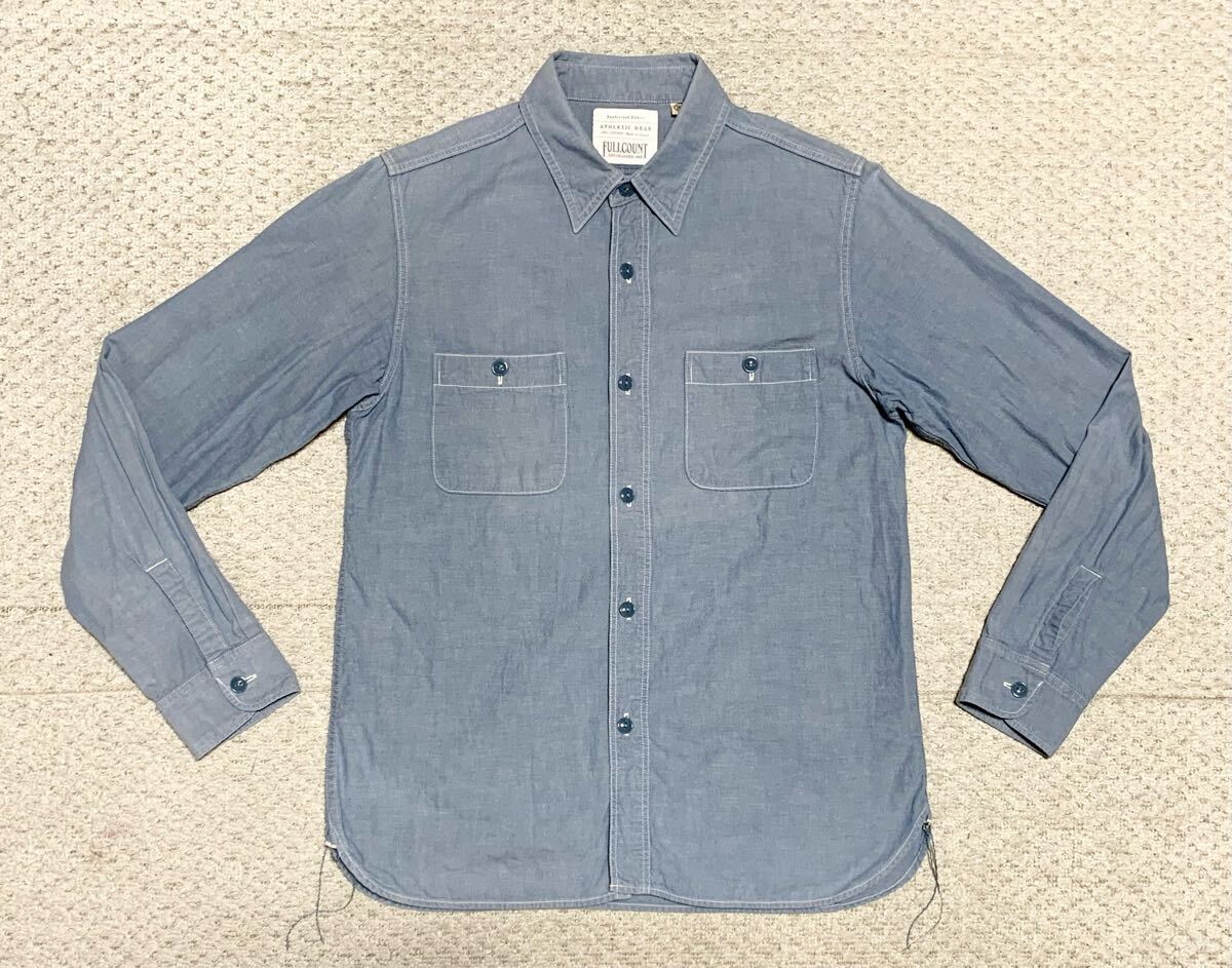 美品:フルカウント.インディゴ シャンブレー ワーク シャツ 38(4810/Chambray Shirt/22880円/肩42幅49丈69/デニム/workers warehouse type)