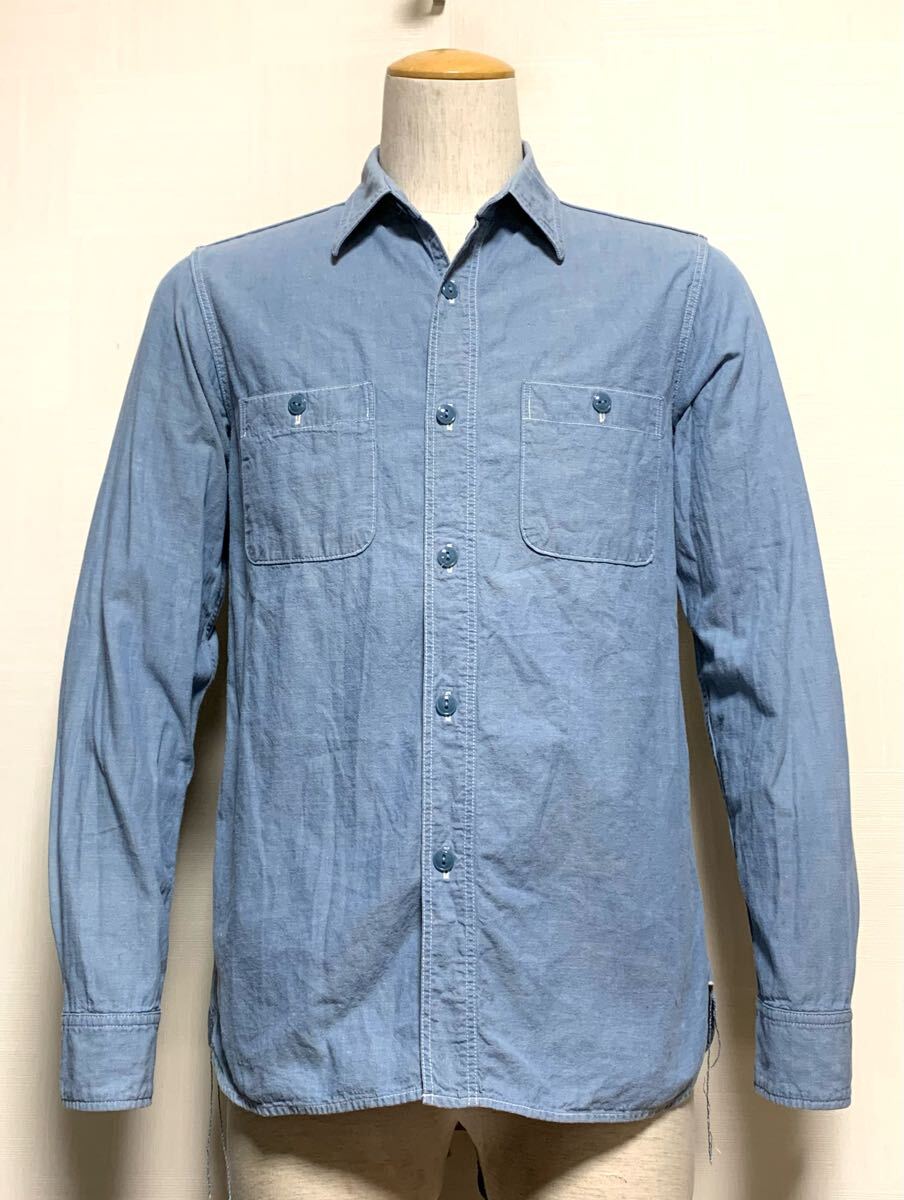 美品:フルカウント.インディゴ シャンブレー ワーク シャツ 38(4810/Chambray Shirt/22880円/肩42幅49丈69/デニム/workers warehouse type)