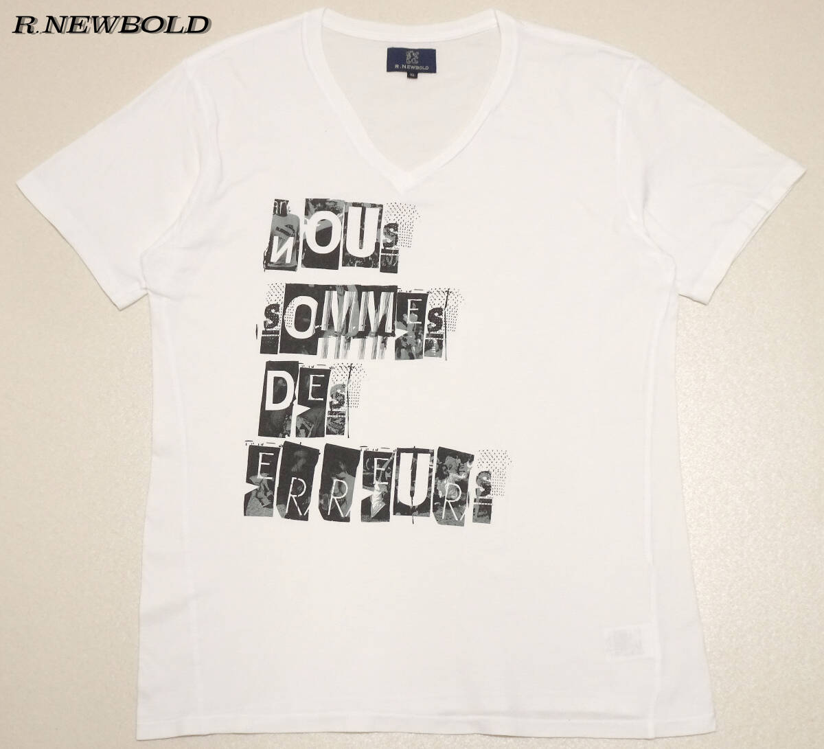 R.NEWBOLD（アールニューボールド）/コットン100％/プリント/VネックTシャツ/XL 