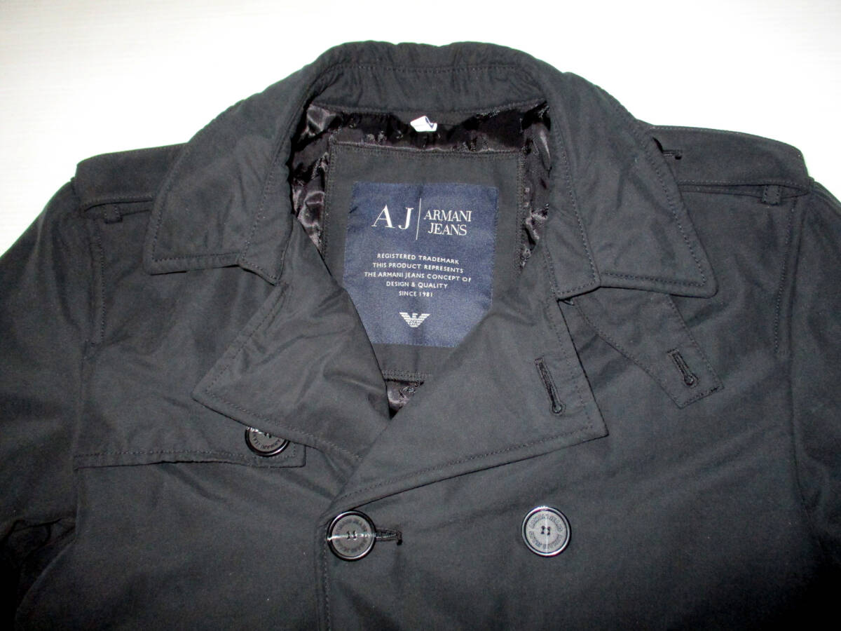 ARMANI JEANS　アルマーニ ジーンズ 　中綿　トレンチコート　ベルト付き　黒　　　サイズ　EU４８、US　S　　　（２Bハ大