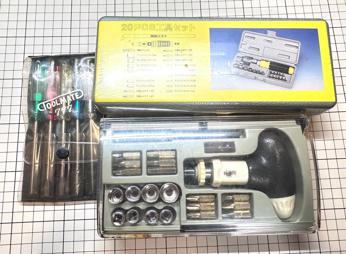 工具セット 3点 未使用品有り ソケット レンチ ラチェット ドライバー 六角 プラス マイナス 等 ハンド ツール DIY 自動車 バイク 整備_画像1