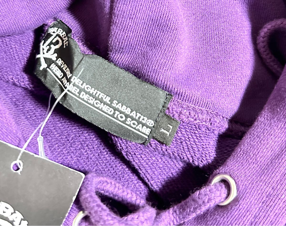 6-26 未使用 SABBAT13 サバト サーティーン Weird スウェット プルオーバー パーカー SBT-PK-031 パープル 紫 L パンク ロック バンド_画像4