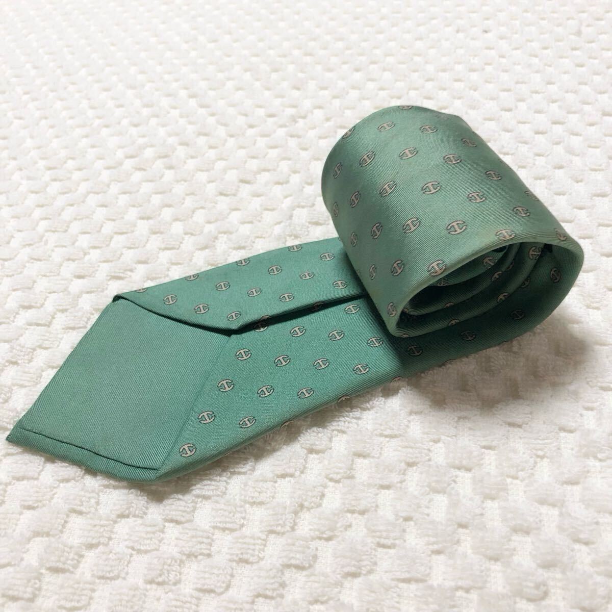 HERMES エルメス　ネクタイ　H柄　総柄　シルク100% フランス製　7029 TA グリーン系　ビジネス