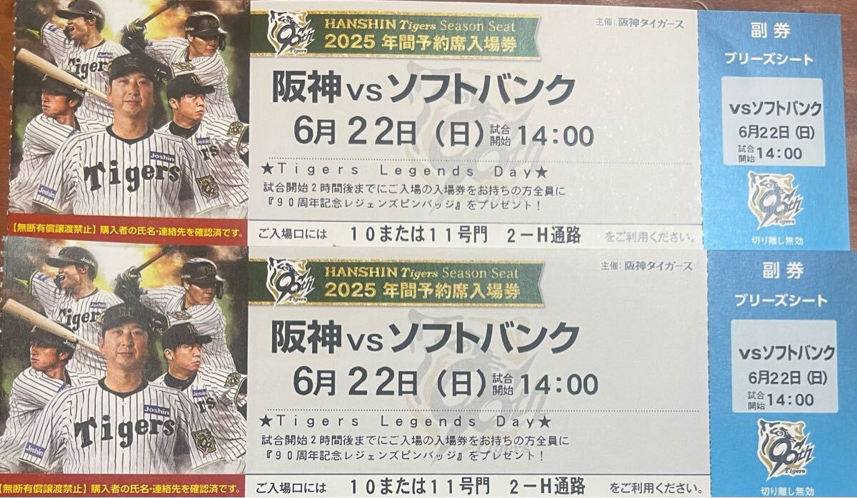 6月22日 日曜日 交流戦 阪神甲子園球場 連番 ブリーズシート