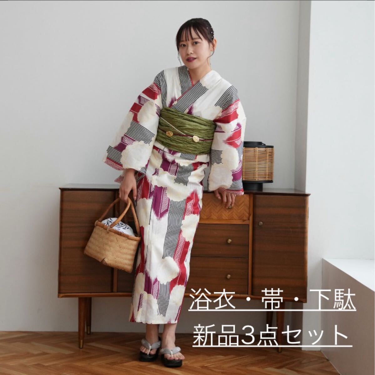 【新品未使用】utatane 高級(jí)変わり織 浴衣3點(diǎn)セット えんじの大正浪漫矢絣と菊　ウタタネ