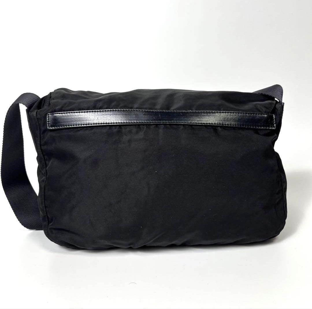1円 ■美品■PRADA プラダ メッセンジャーバッグ ショルダーバッグ 斜め掛け 三角プレート ナイロン レザー 黒 ブラック レディース メンズ