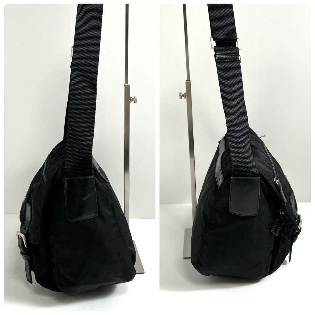 1円 ■美品■PRADA プラダ メッセンジャーバッグ ショルダーバッグ 斜め掛け 三角プレート ナイロン レザー 黒 ブラック レディース メンズ
