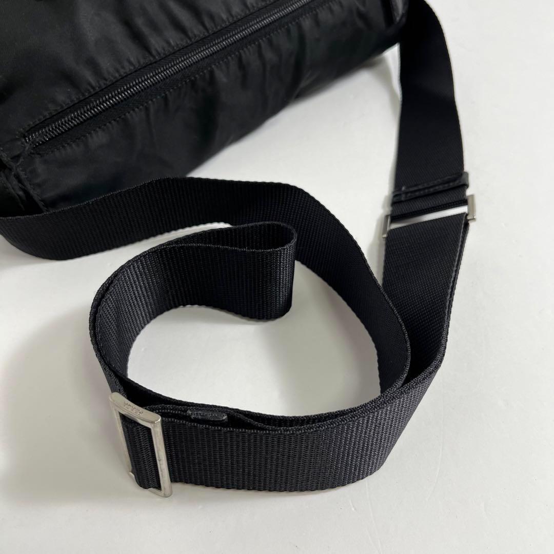 1円 ■美品■PRADA プラダ メッセンジャーバッグ ショルダーバッグ 斜め掛け 三角プレート ナイロン レザー 黒 ブラック レディース メンズ