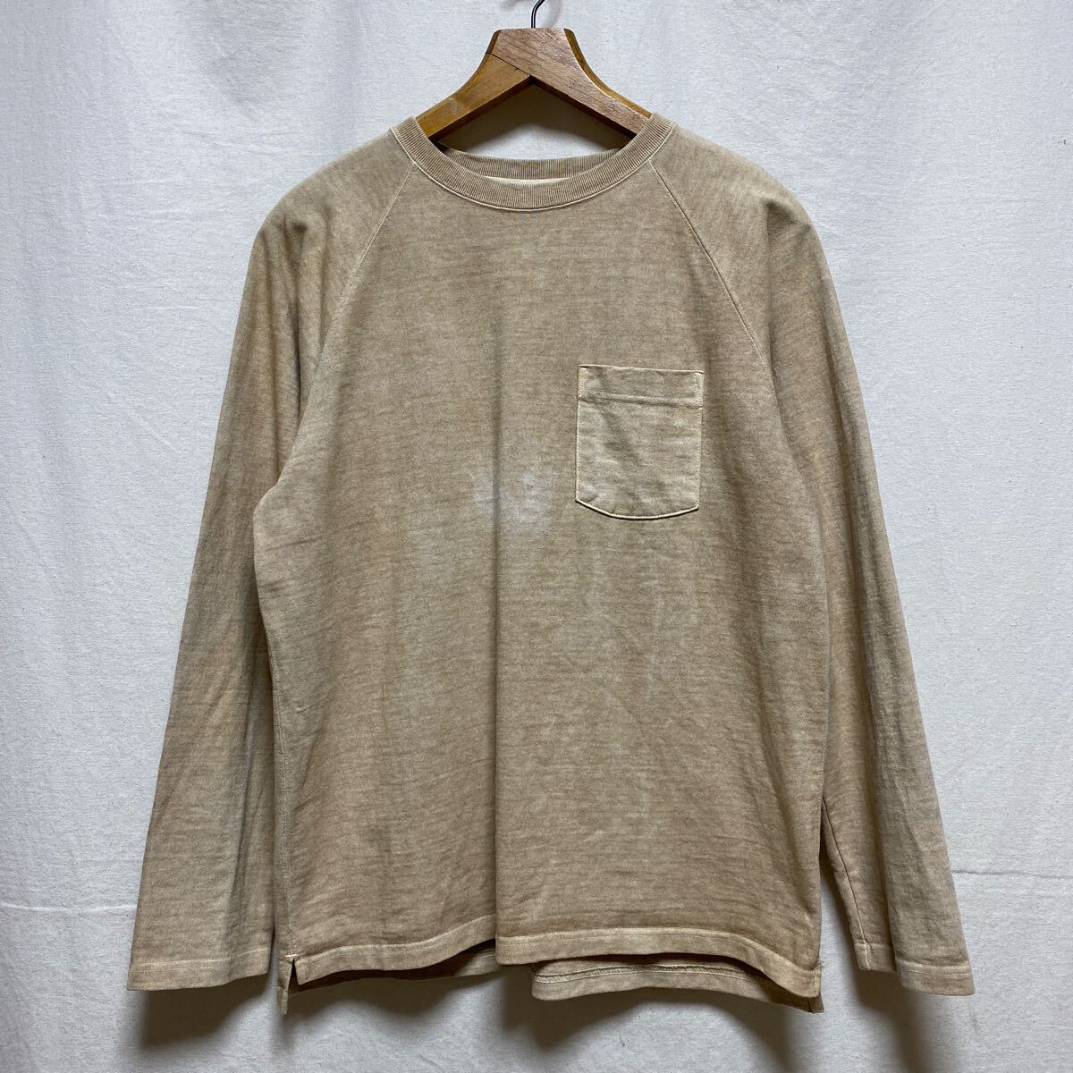 GOOD ON ヘビーウェイト　ピグメント　ラグラン　長袖Tシャツ　ベージュ　無地　クルーネック ロンT コットン　グッドオン　_画像1