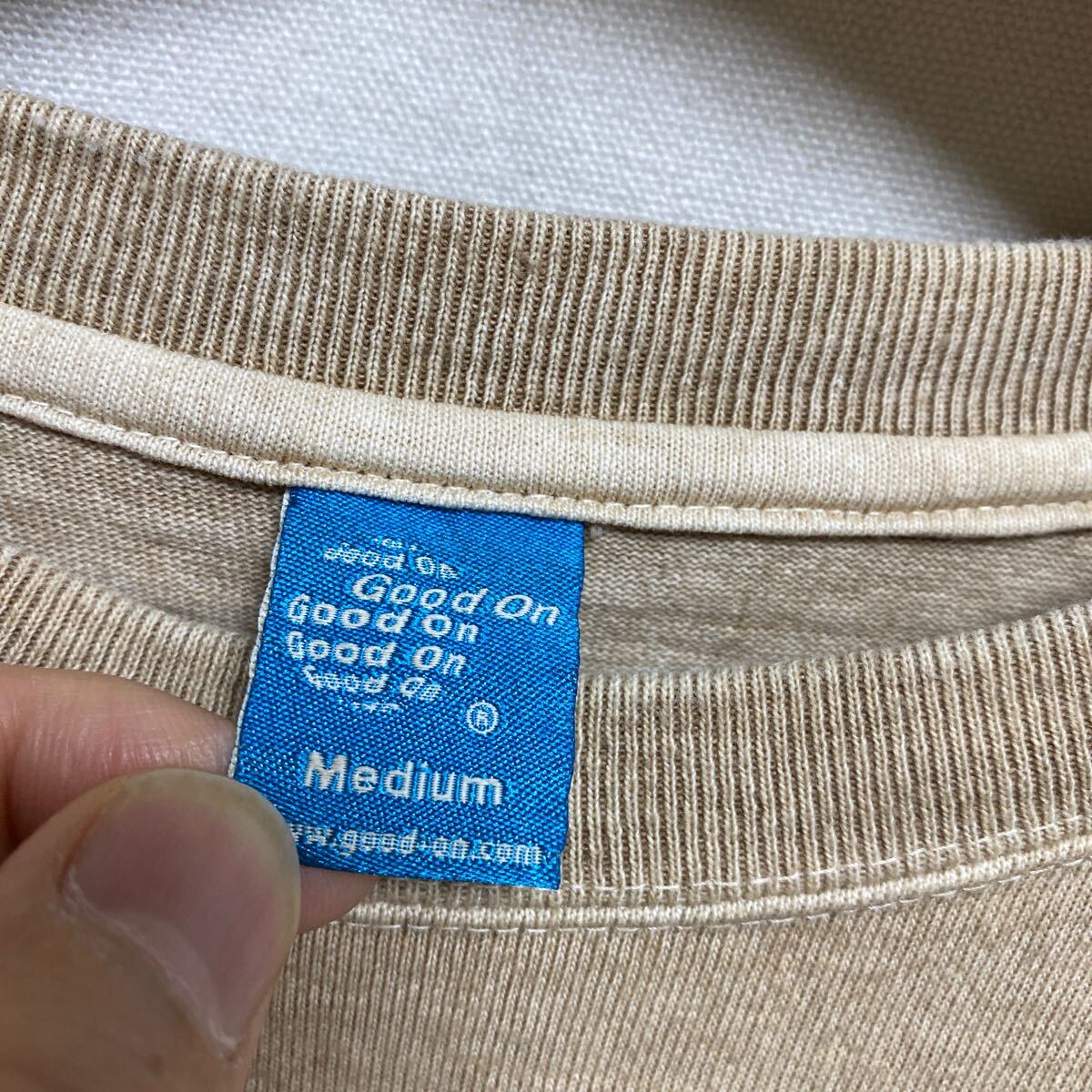 GOOD ON ヘビーウェイト　ピグメント　ラグラン　長袖Tシャツ　ベージュ　無地　クルーネック ロンT コットン　グッドオン　_画像3