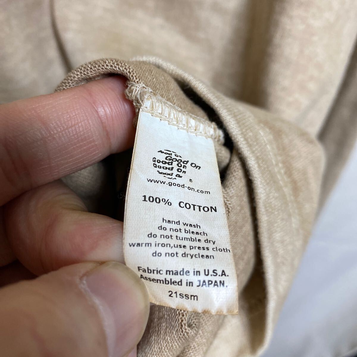 GOOD ON ヘビーウェイト　ピグメント　ラグラン　長袖Tシャツ　ベージュ　無地　クルーネック ロンT コットン　グッドオン　_画像6