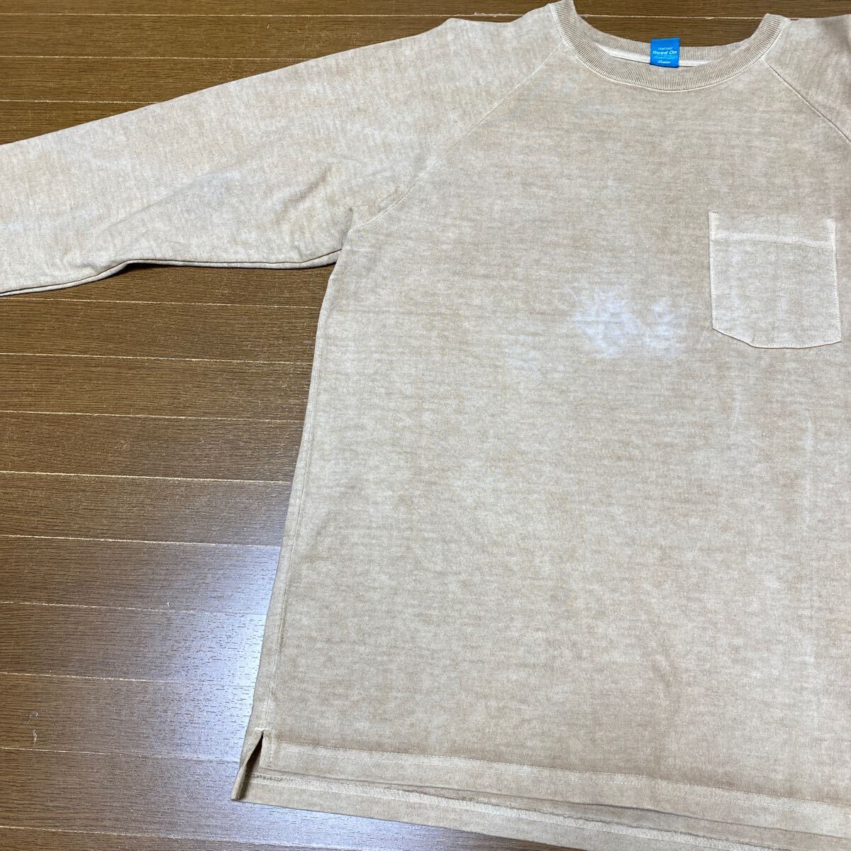 GOOD ON ヘビーウェイト　ピグメント　ラグラン　長袖Tシャツ　ベージュ　無地　クルーネック ロンT コットン　グッドオン　_画像7