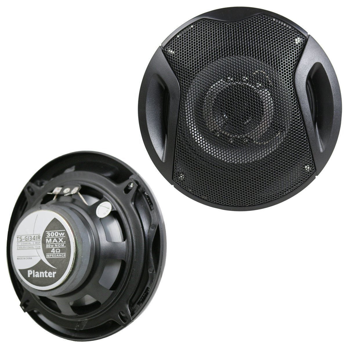 【送料無料】『13cm 2way 300W』2個(gè)セット カースピーカー ドームツイーター メッシュグリル ブラック/黒 スピーカー 車 カバー付き 130mm