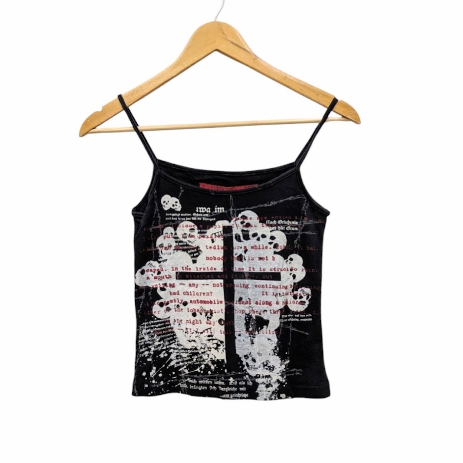99 h.Anarchy ism for PLUS h.naoto エイチアナーキー エイチナオト キャミソール タンクトップ スカルクロスプリント ブラック