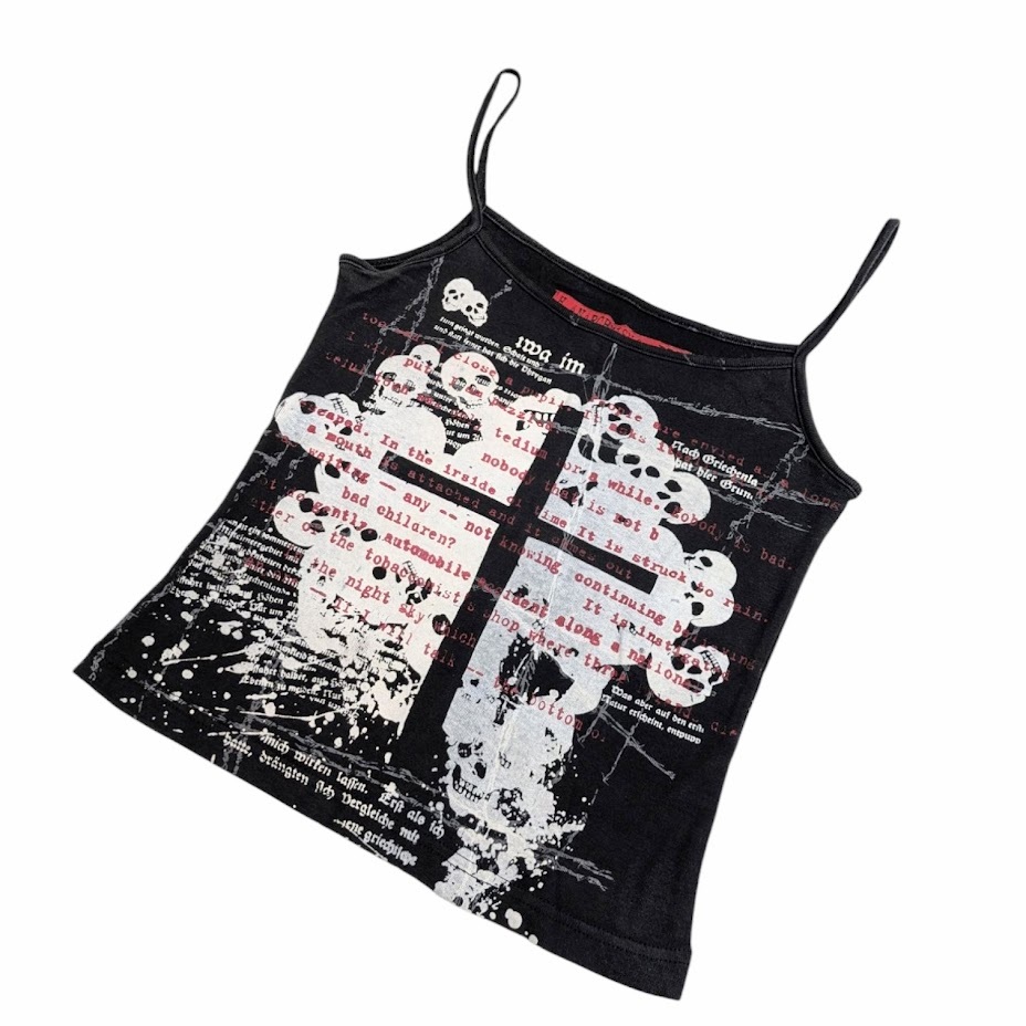99 h.Anarchy ism for PLUS h.naoto エイチアナーキー エイチナオト キャミソール タンクトップ スカルクロスプリント ブラック